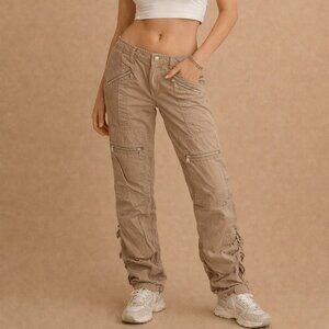 Vintage Y2K Guess Jeans Beige Low Rise Cargo Pants Sz 26